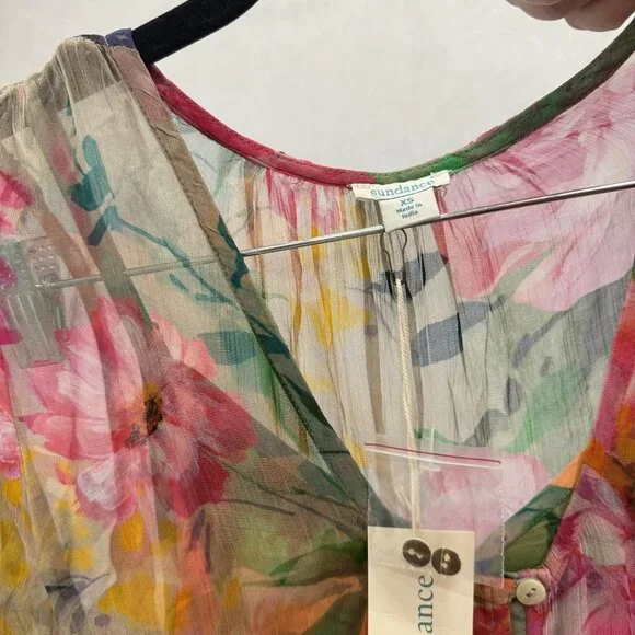 Sundance Dress Womens XS Multicolor Floral Maxi Sheer Button Front Tie Waist - Picture 4 of 8